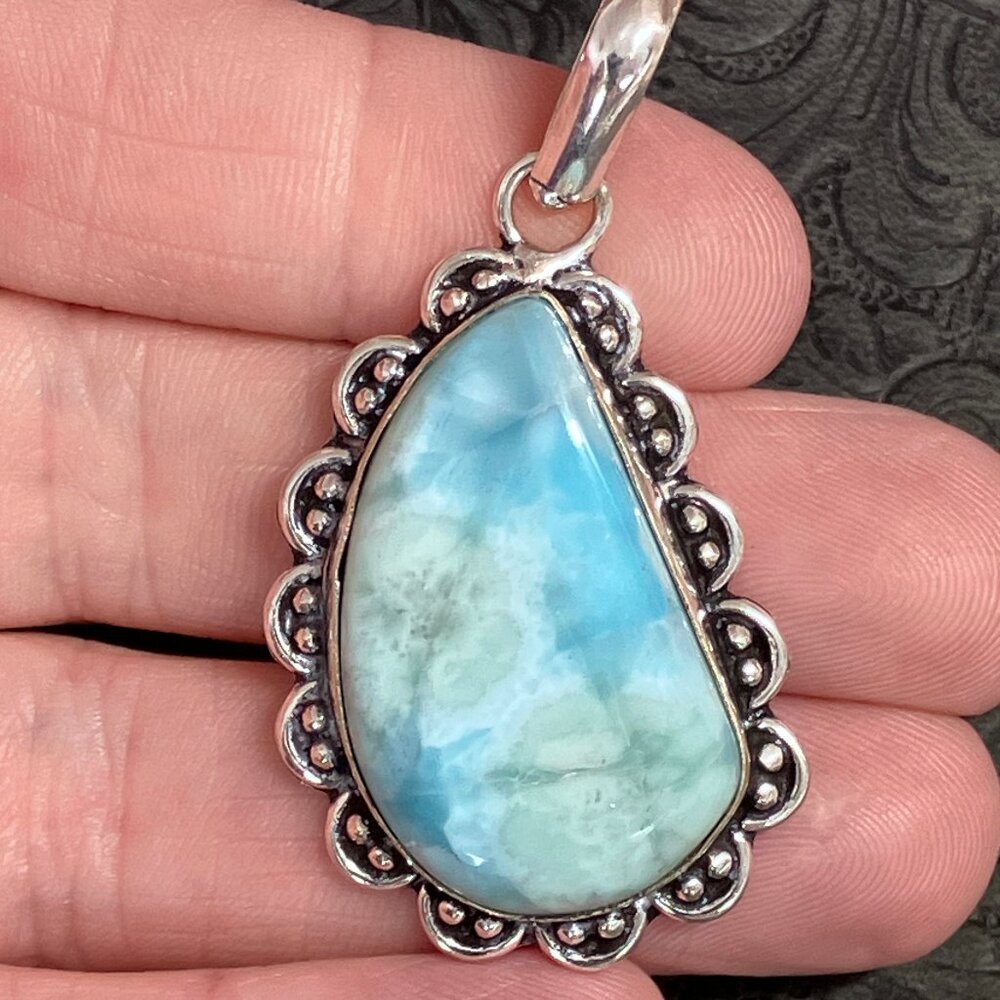 Larimar Pectolite Pendant Stone Crystal Jewelry